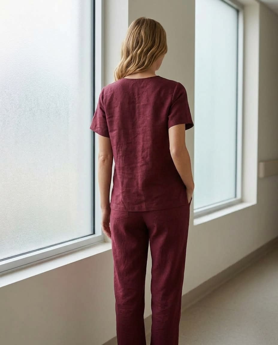 V-Neck Linen Scrub Top