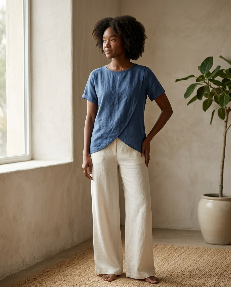 Petal-Hem Linen Tee Blouse