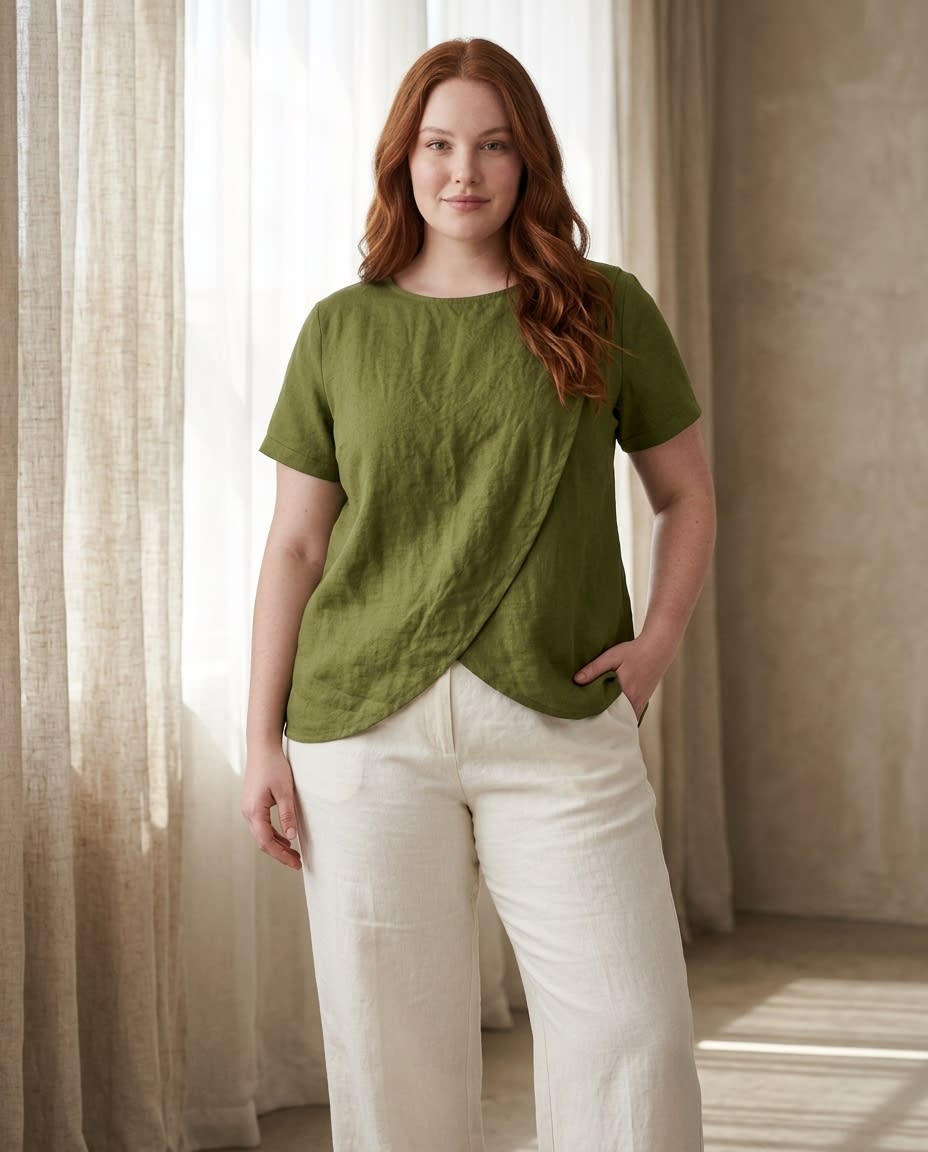 Petal-Hem Linen Tee Blouse