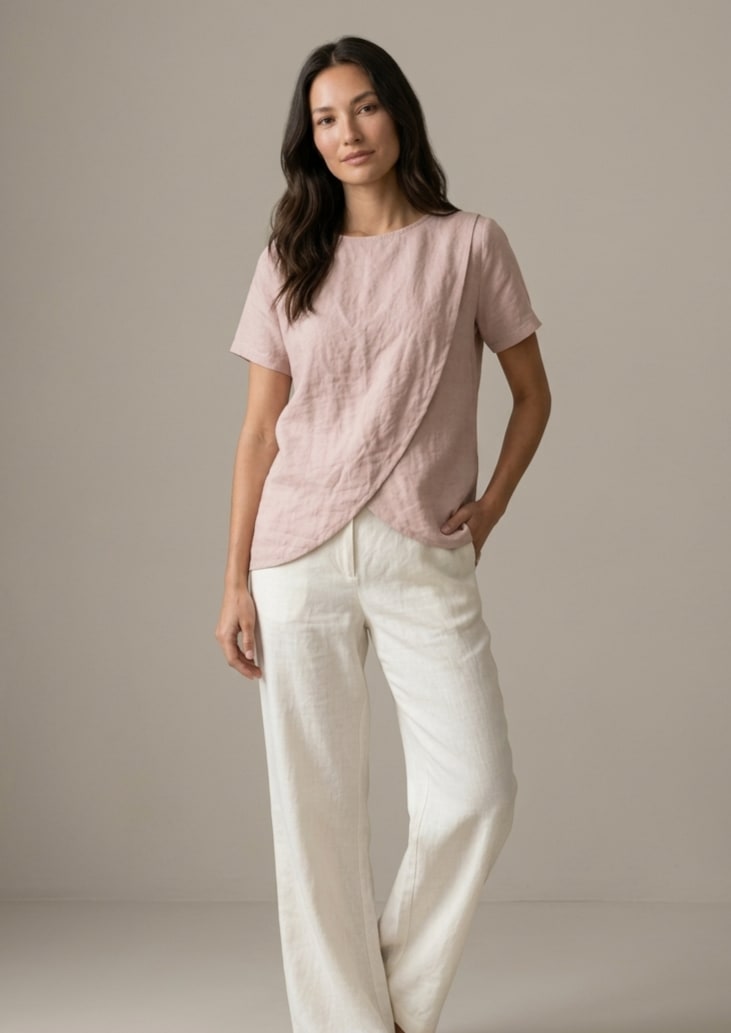 Petal-Hem Linen Tee Blouse