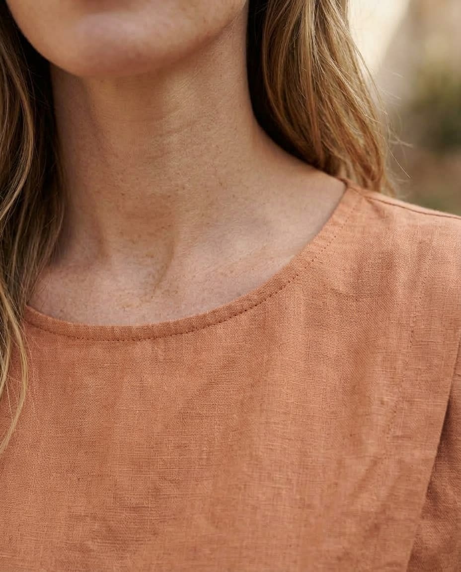 Petal-Hem Linen Tee Blouse
