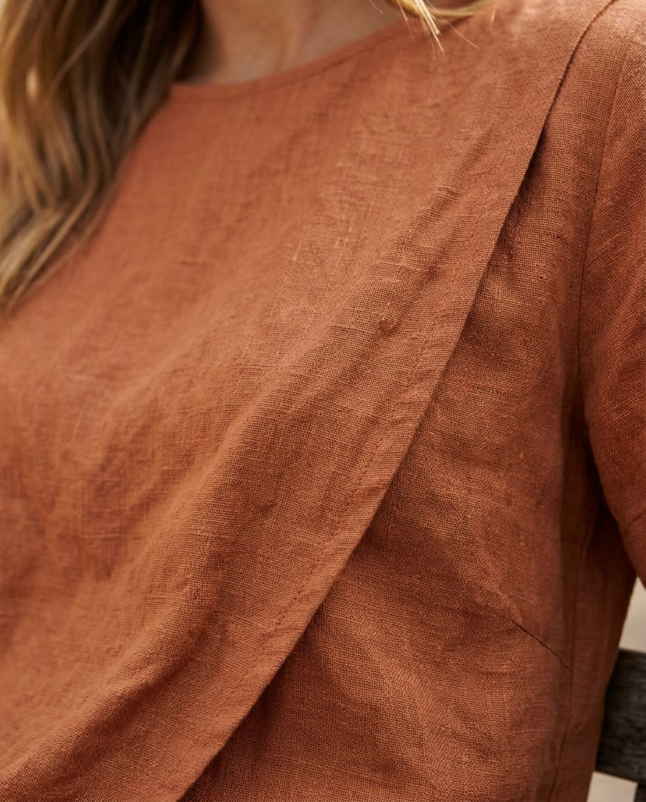 Petal-Hem Linen Tee Blouse