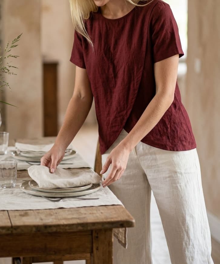 Petal-Hem Linen Tee Blouse