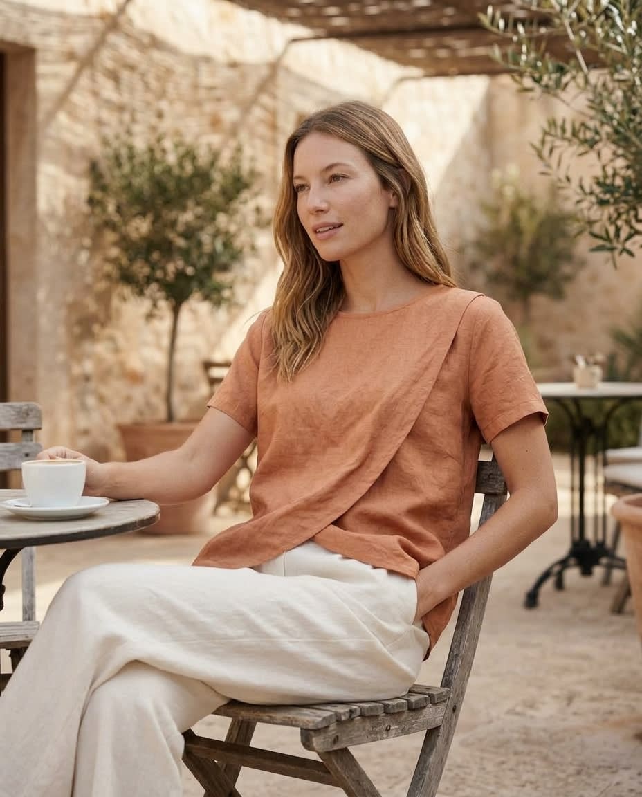 Petal-Hem Linen Tee Blouse
