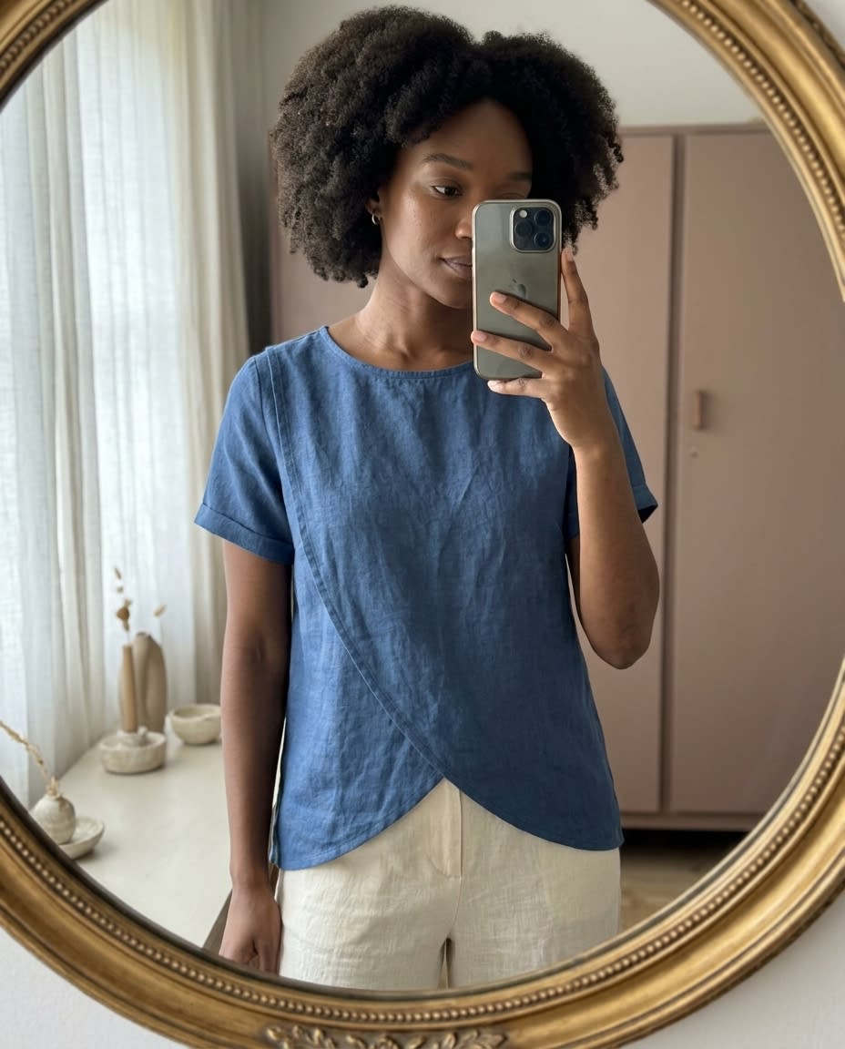 Petal-Hem Linen Tee Blouse