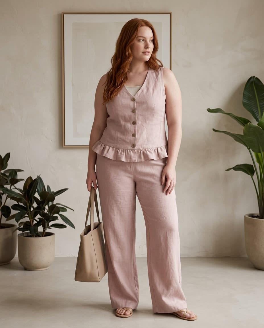 Ruffle Hem Buttoned Linen Vest Top