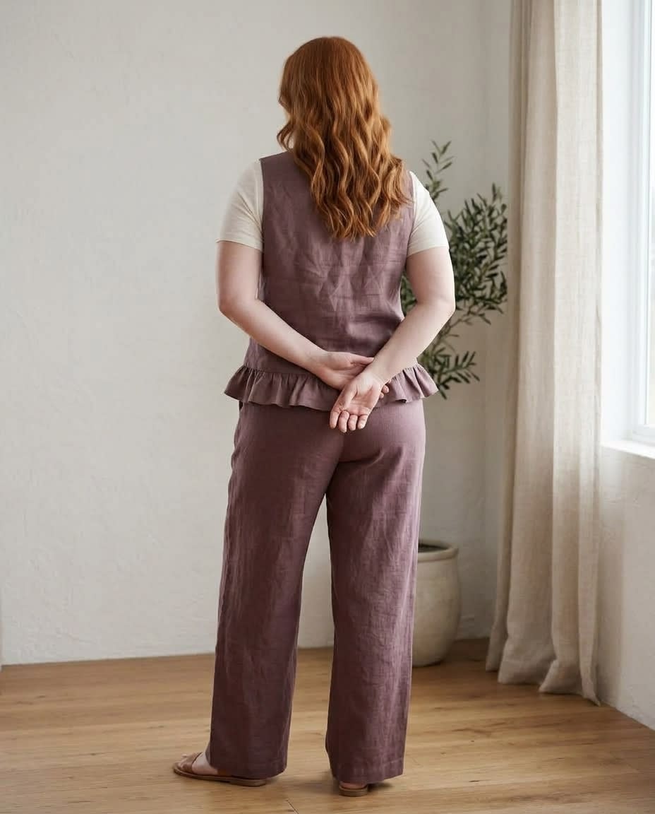 Ruffle Hem Buttoned Linen Vest Top