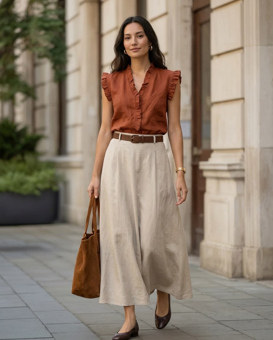 Ruffled Sleeveless Linen Blouse