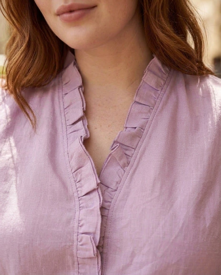 Ruffled Sleeveless Linen Blouse