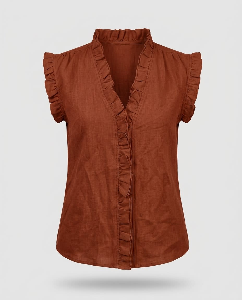 Ruffled Sleeveless Linen Blouse