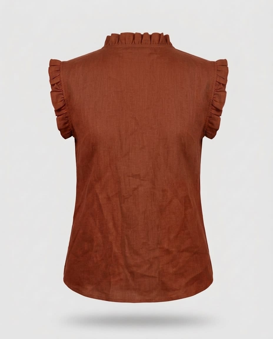 Ruffled Sleeveless Linen Blouse