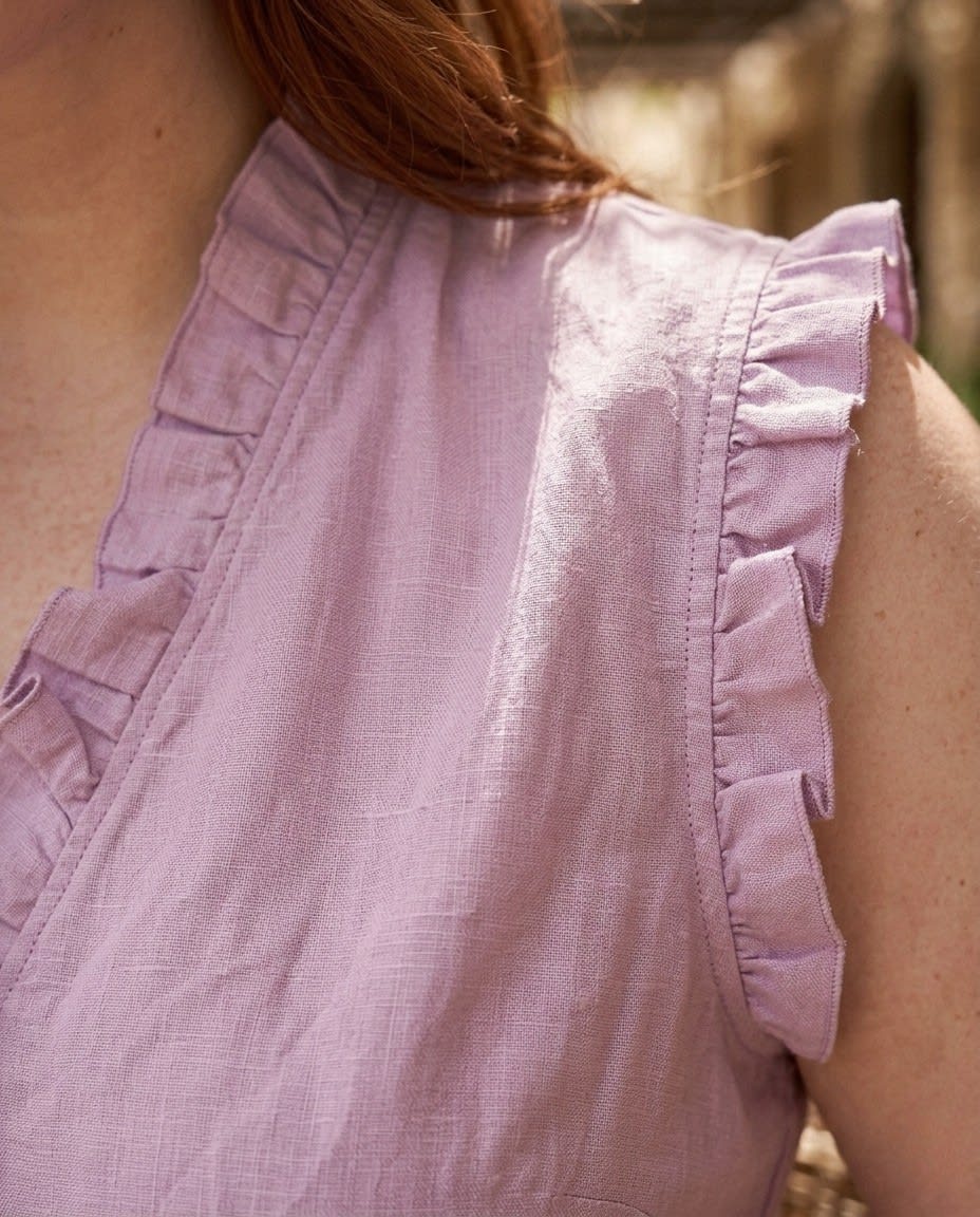 Ruffled Sleeveless Linen Blouse