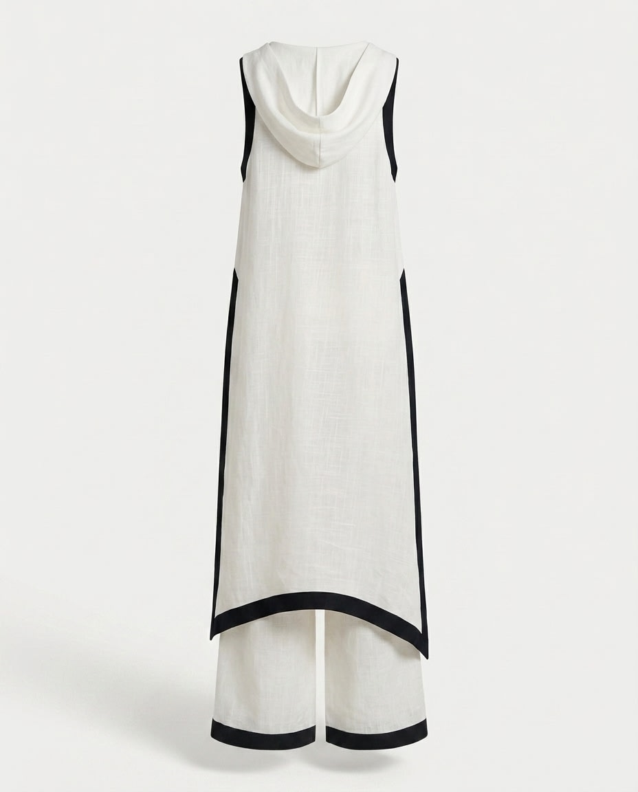 Contrast-Trim Asymmetric Linen Set