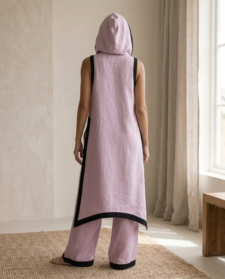 Contrast-Trim Asymmetric Linen Set