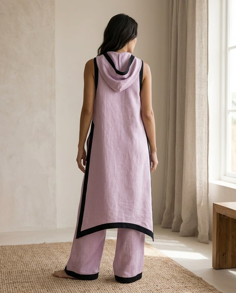 Contrast-Trim Asymmetric Linen Set