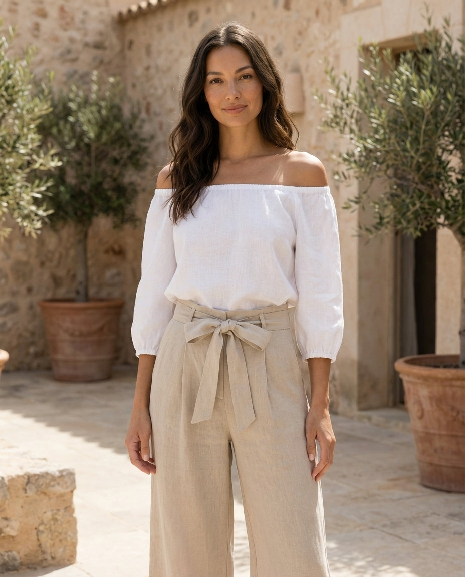 Wide-Leg Linen Pants with Belt