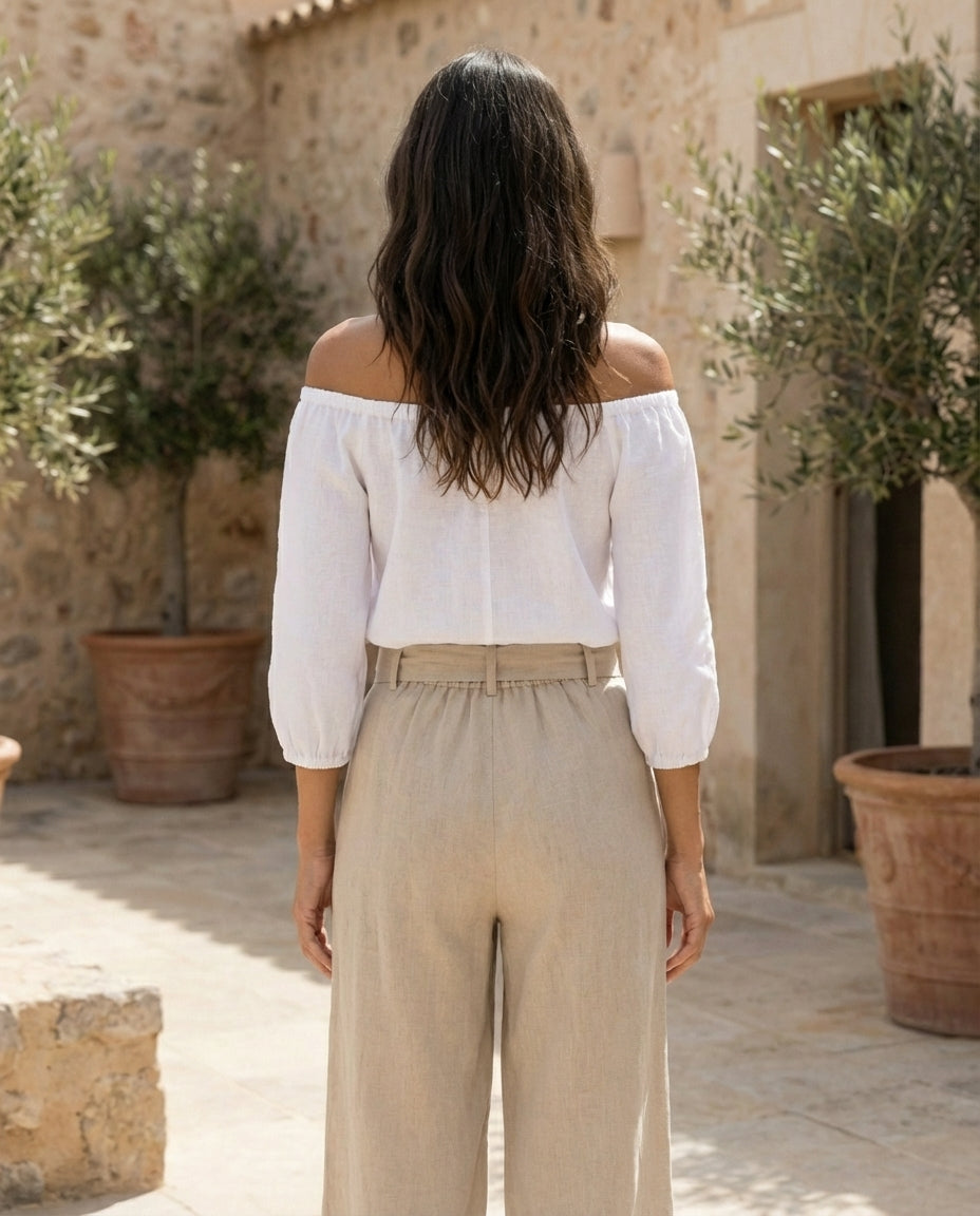Wide-Leg Linen Pants with Belt