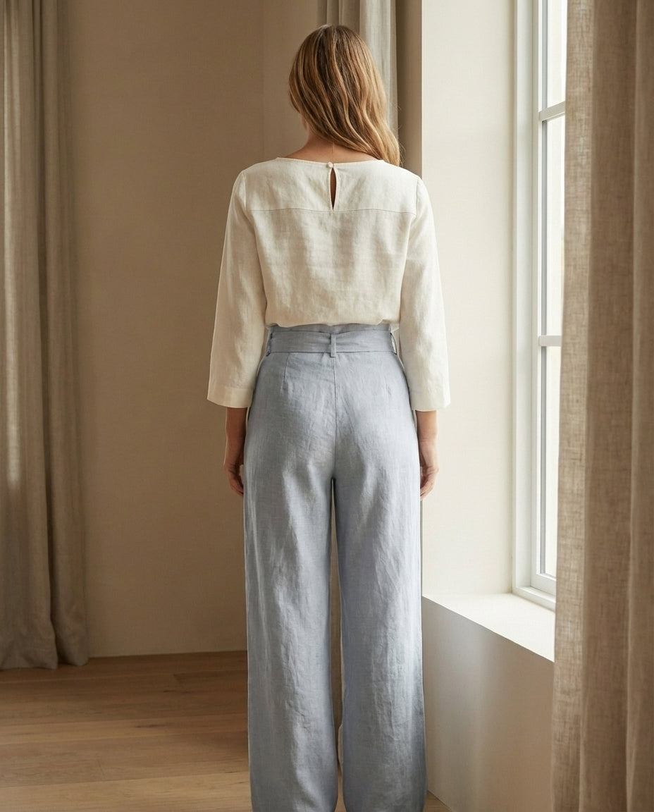 Wide-Leg Linen Pants with Belt