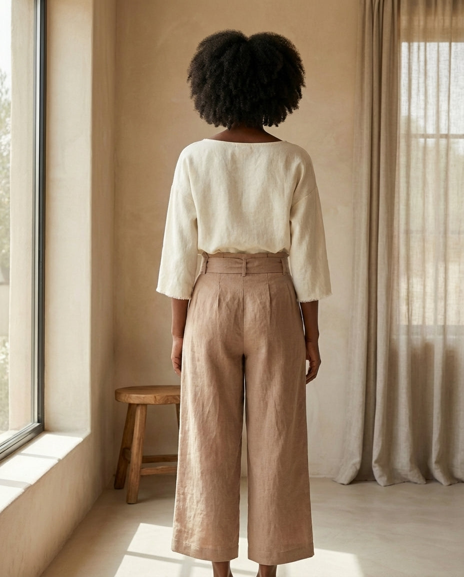 Wide-Leg Linen Pants with Belt