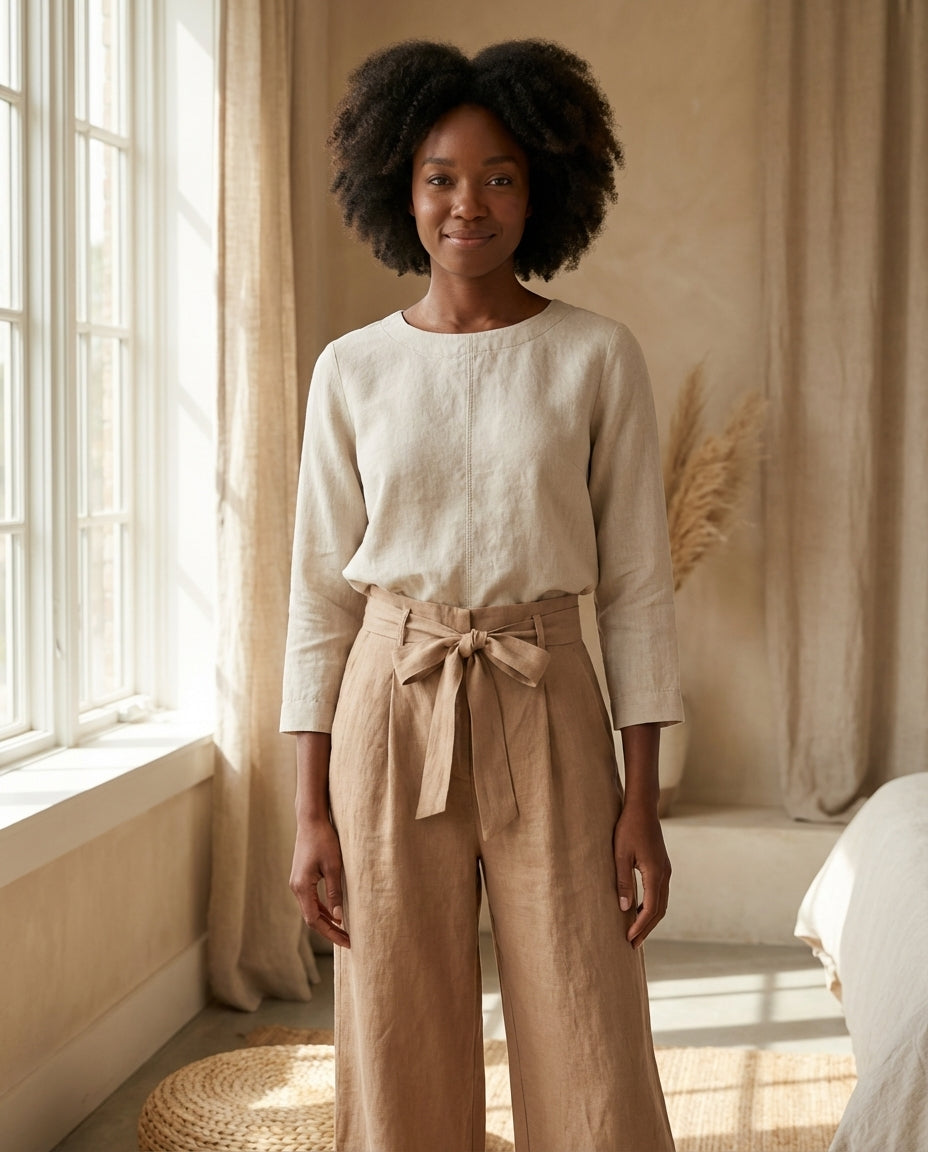 Wide-Leg Linen Pants with Belt