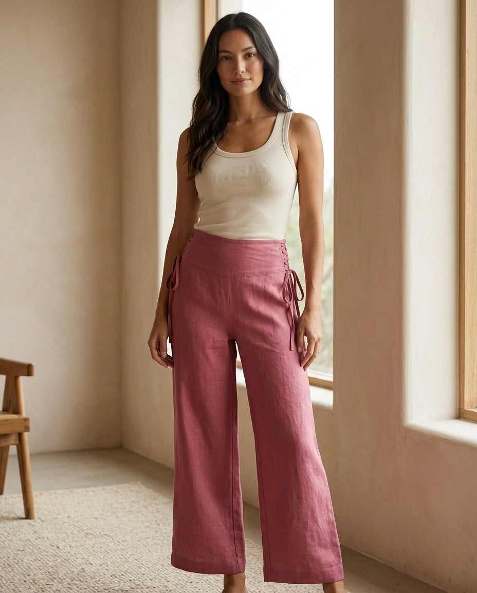 Linen Pants with Side Tie Detail