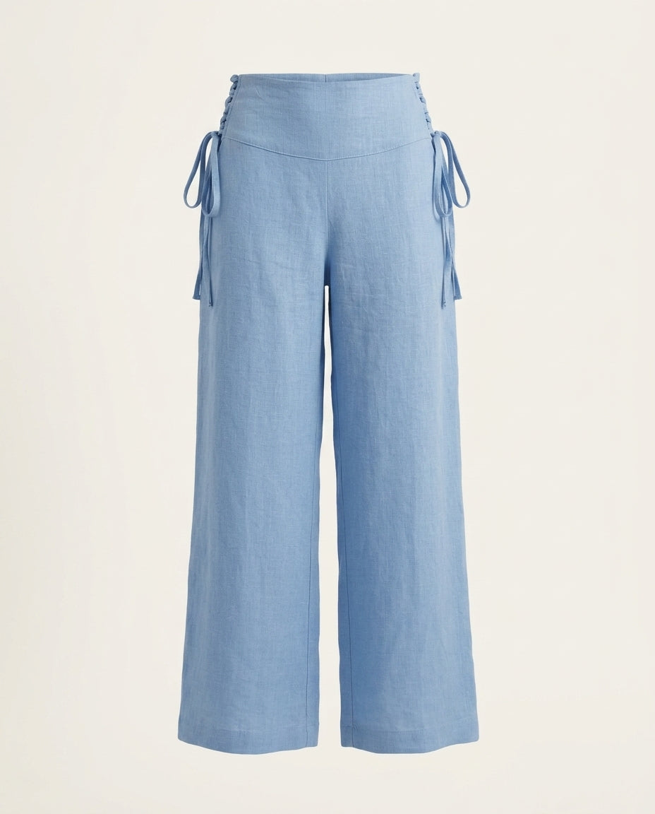 Linen Pants with Side Tie Detail