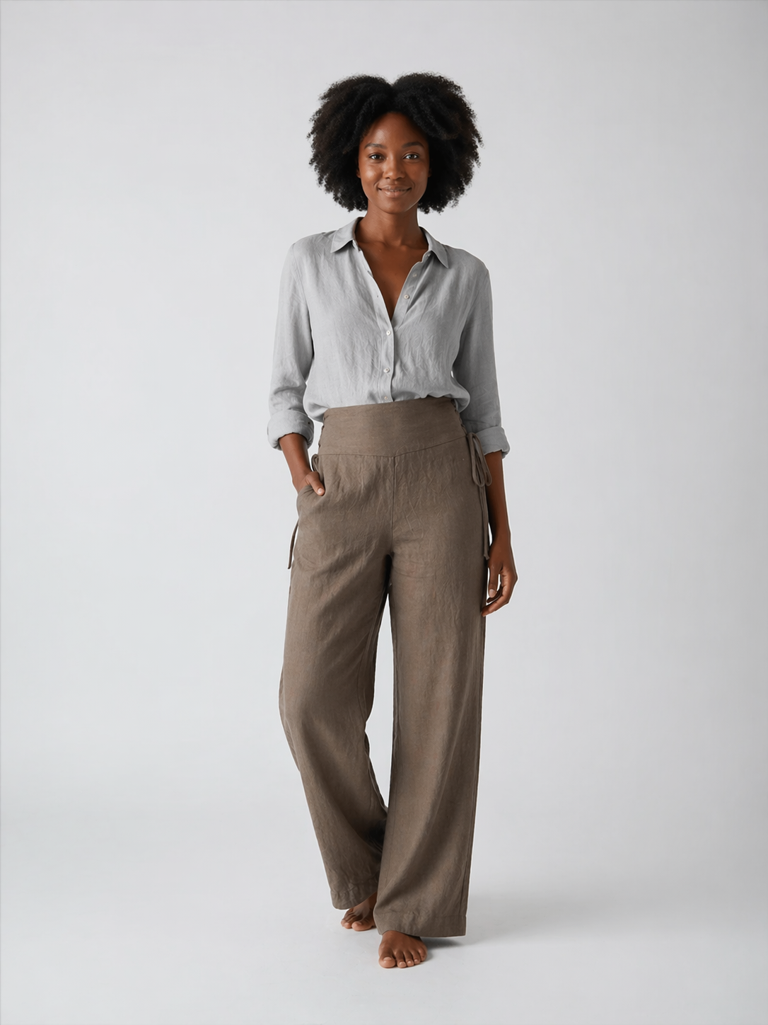 Linen Pants with Side Tie Detail