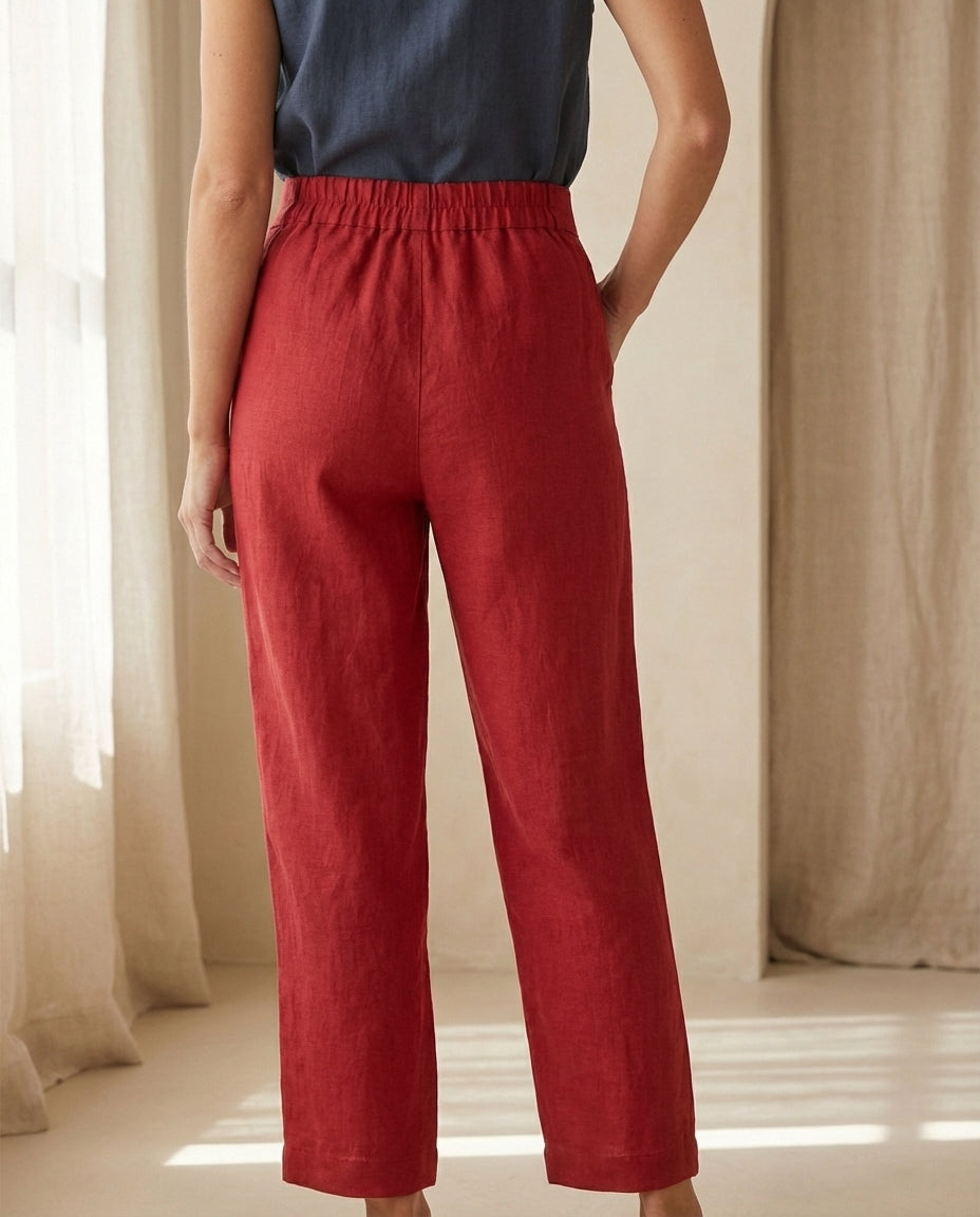 Linen Wide-Leg Trousers with Tie Belt