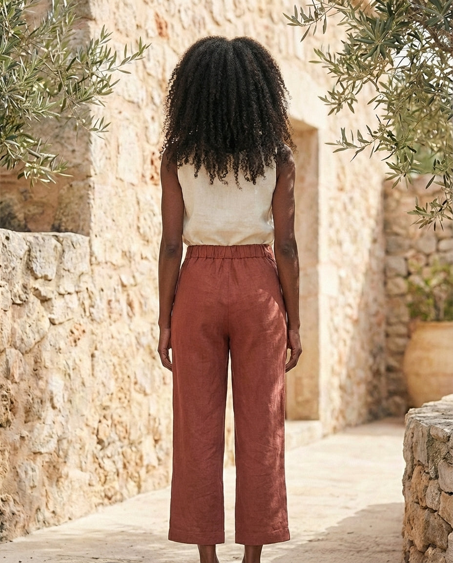 Linen Wide-Leg Trousers with Tie Belt