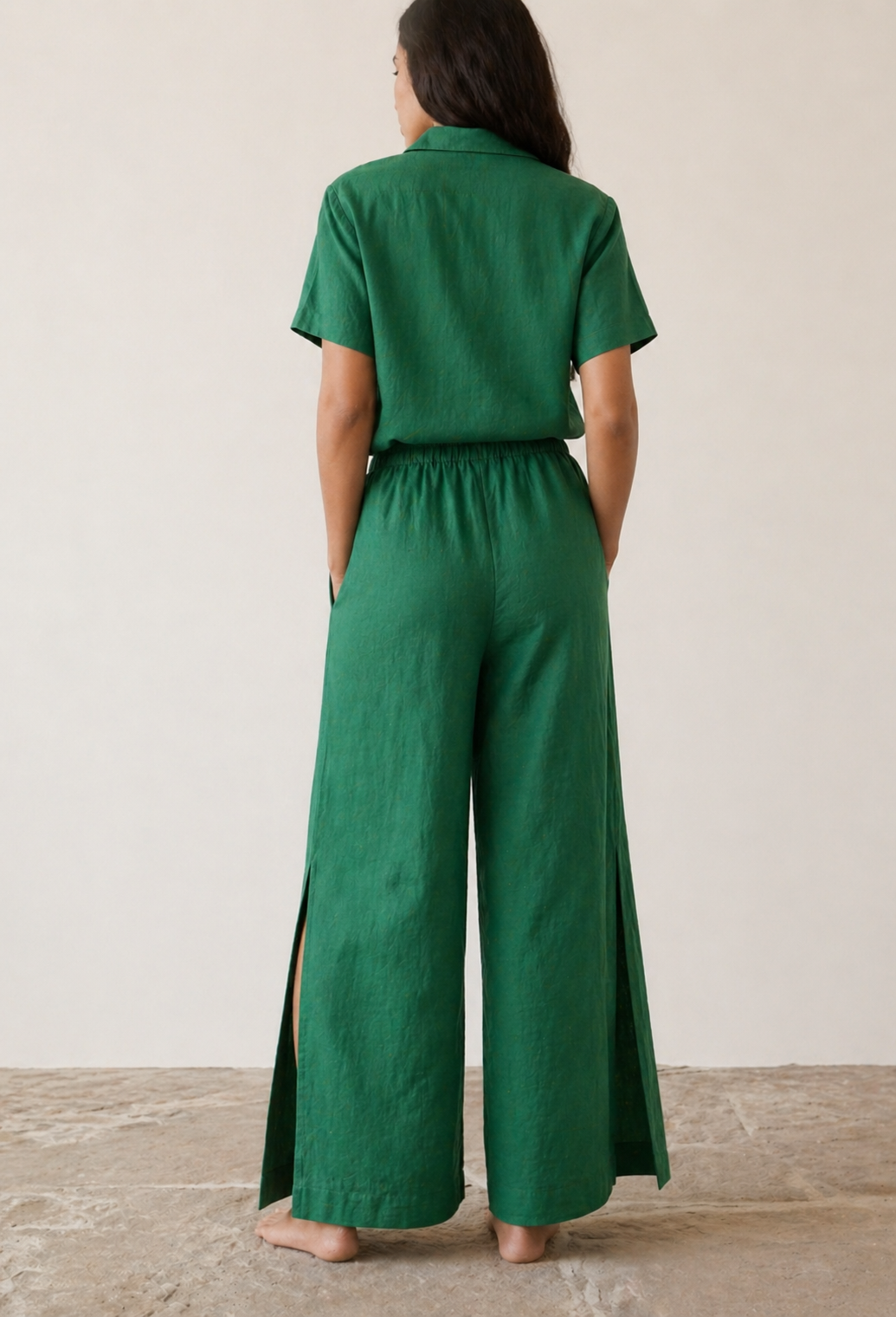 Linen Wide-Leg Pants with Side Slit Detail