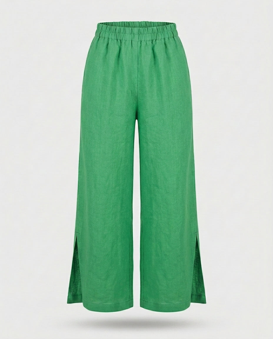 Linen Wide-Leg Pants with Side Slit Detail