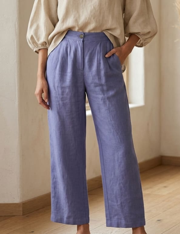 Pleated High-Waist Linen Trousers