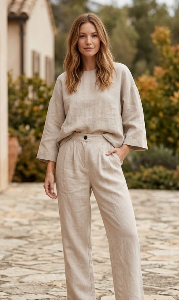 Pleated High-Waist Linen Trousers