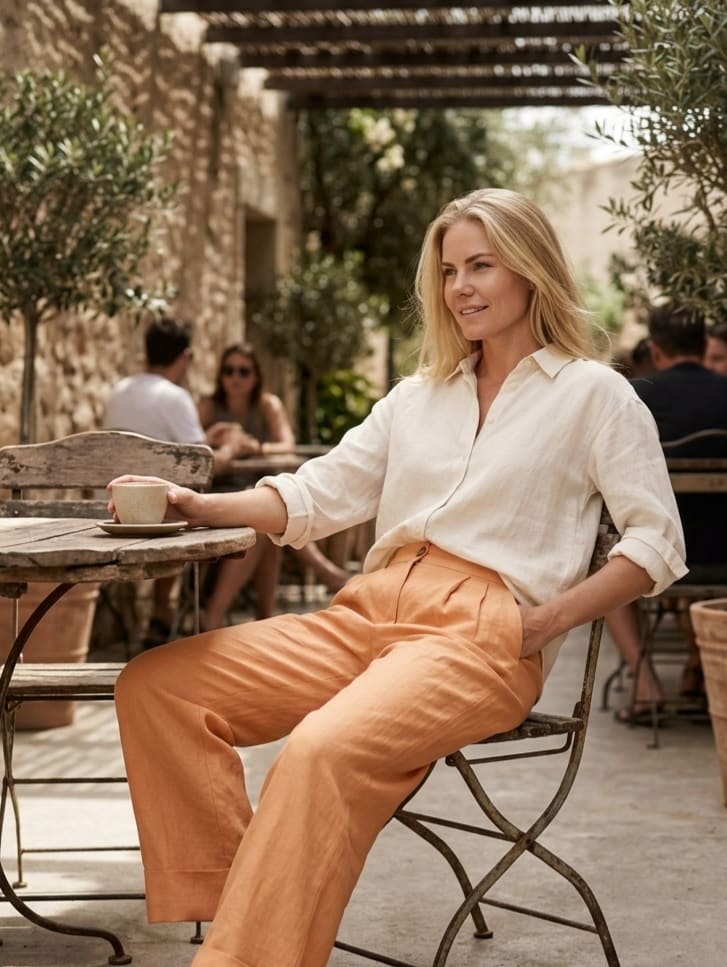 Pleated High-Waist Linen Trousers