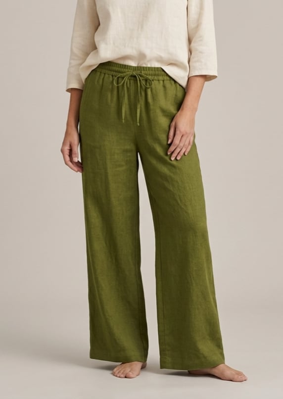 Wide-Leg Drawstring Linen Trousers