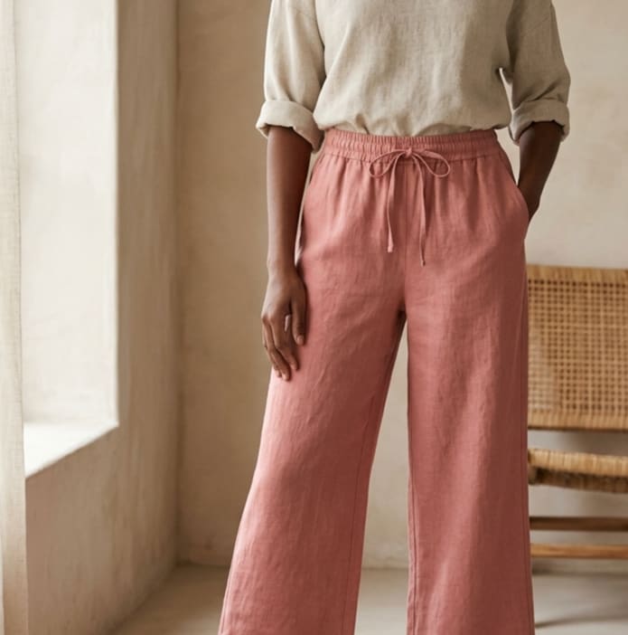 Wide-Leg Drawstring Linen Trousers