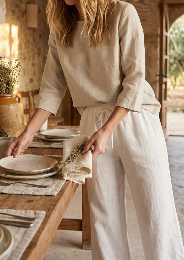 Wide-Leg Drawstring Linen Trousers