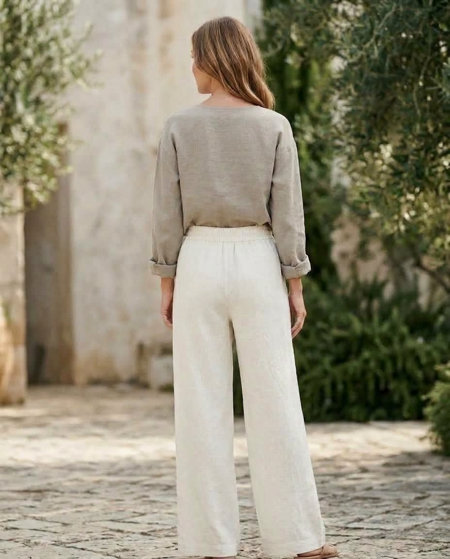 Wide-Leg Drawstring Linen Trousers