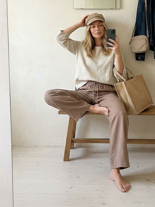 Wide-Leg Drawstring Linen Trousers