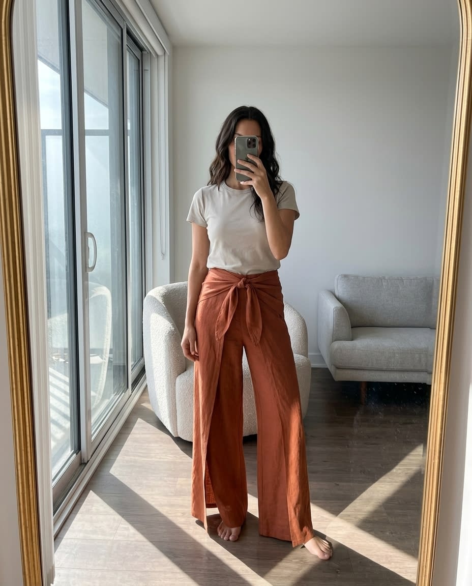 Wrap-Tie Wide-Leg Linen Trousers