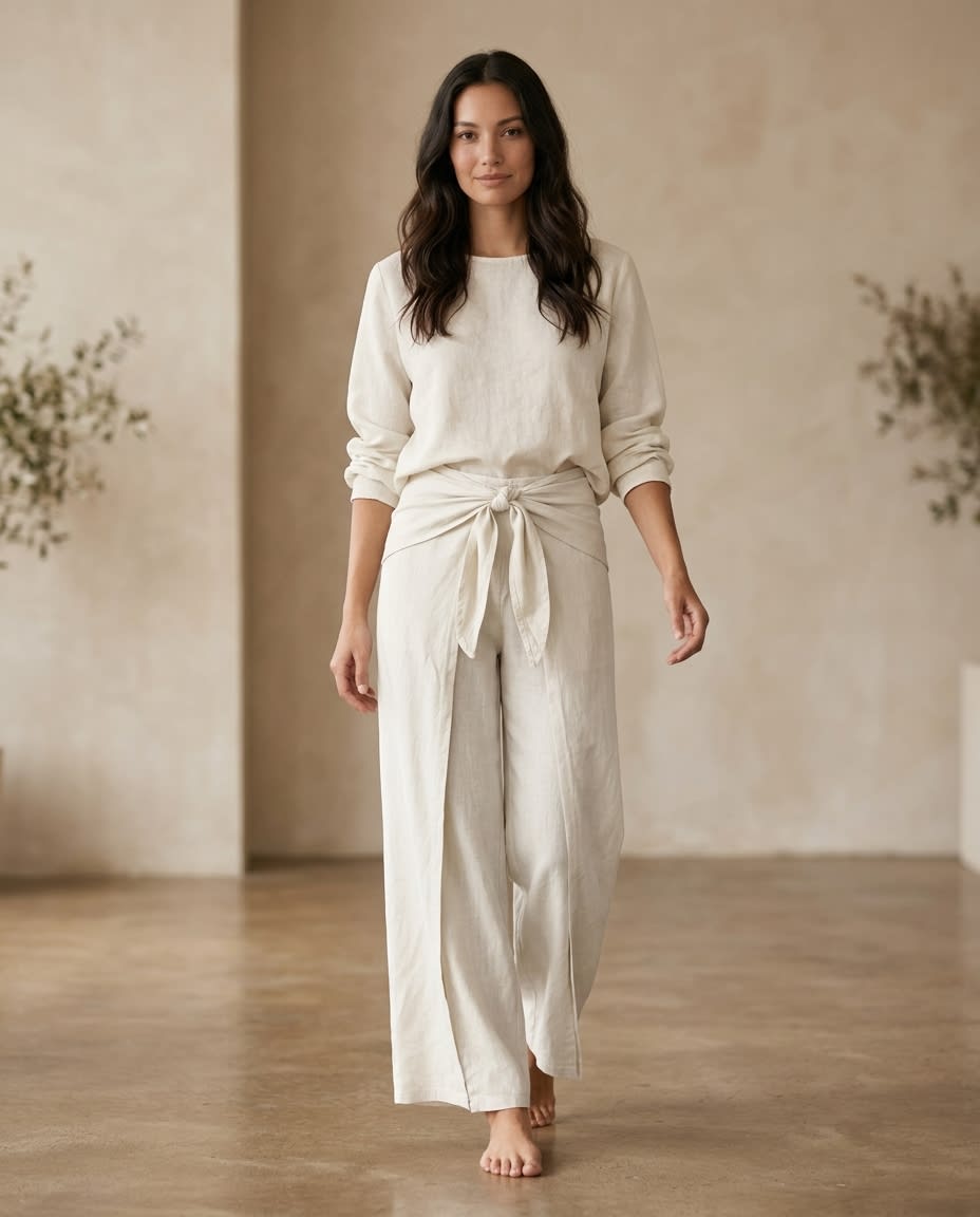 Wrap-Tie Wide-Leg Linen Trousers