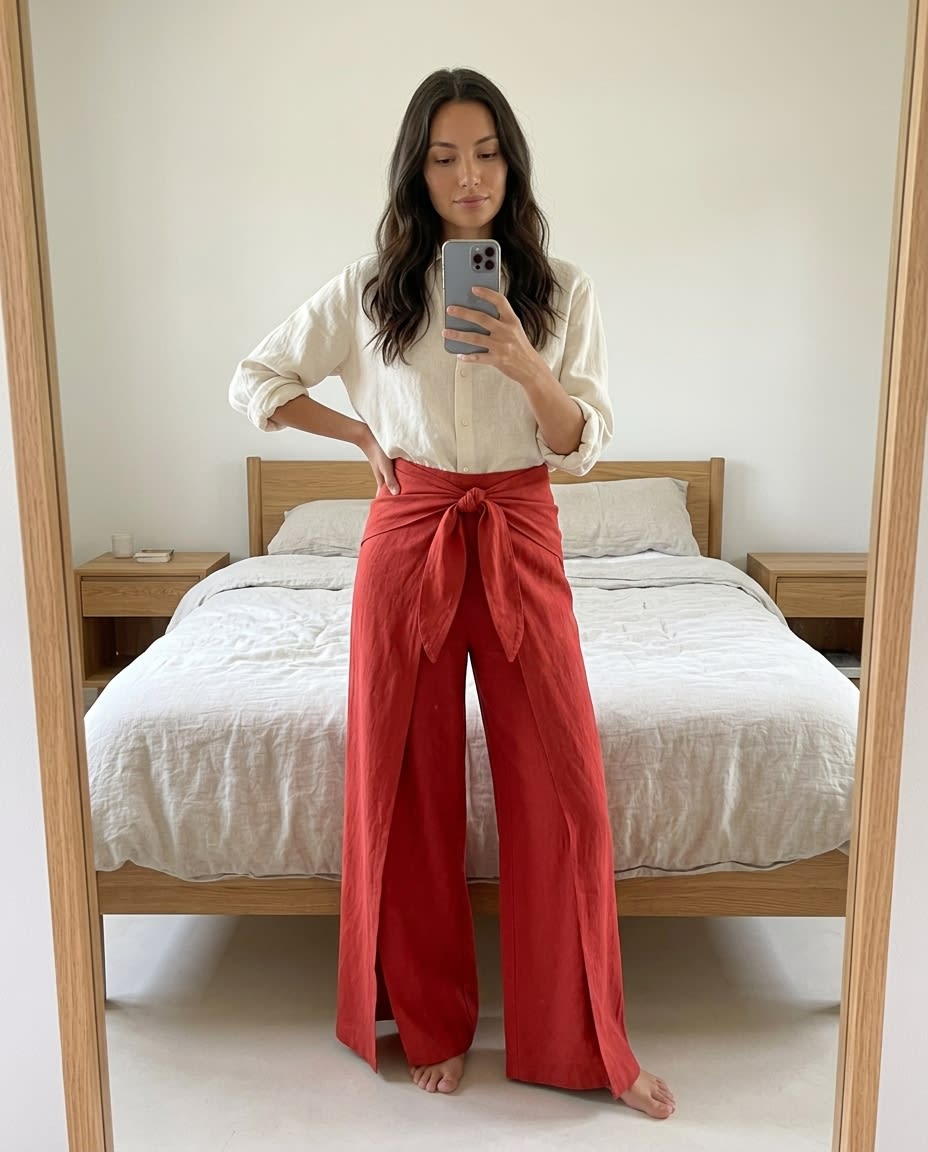 Wrap-Tie Wide-Leg Linen Trousers