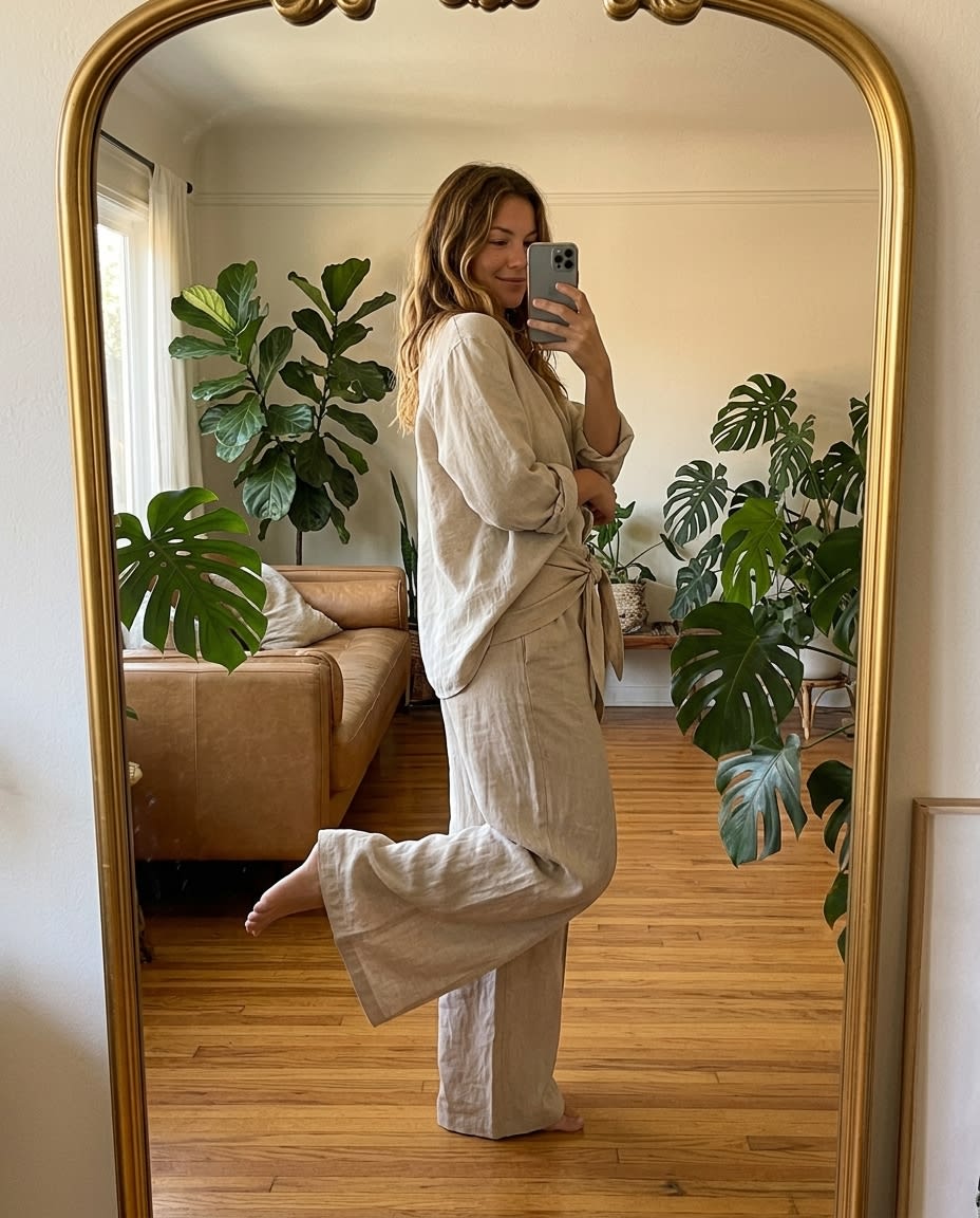 Wrap-Tie Wide-Leg Linen Trousers