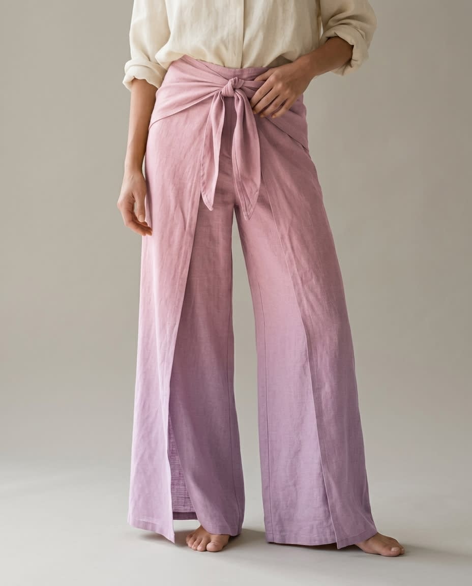 Wrap-Tie Wide-Leg Linen Trousers