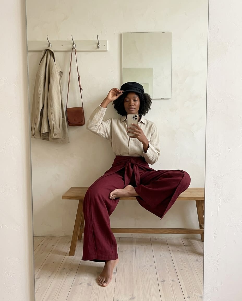 Wrap-Tie Wide-Leg Linen Trousers