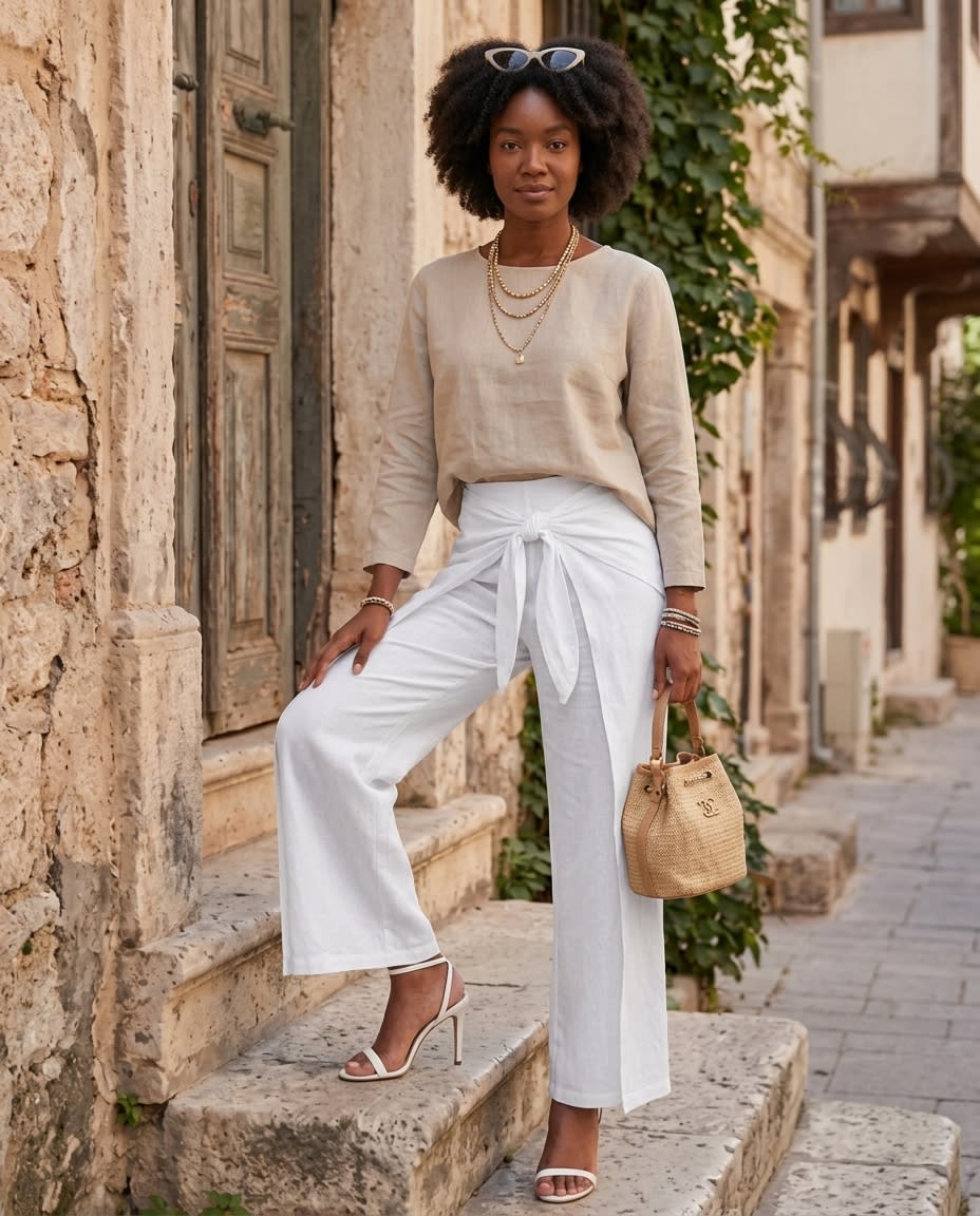 Wrap-Tie Wide-Leg Linen Trousers