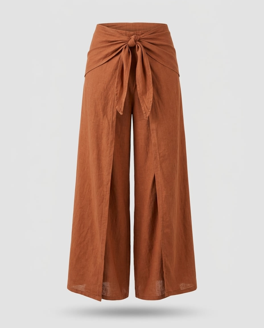 Wrap-Tie Wide-Leg Linen Trousers
