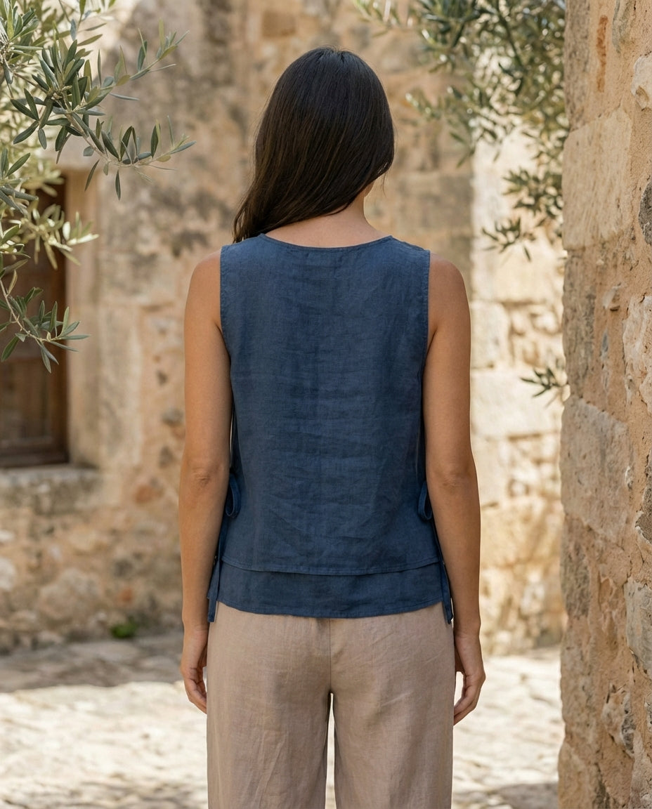 Layered Linen Top with Side Ties
