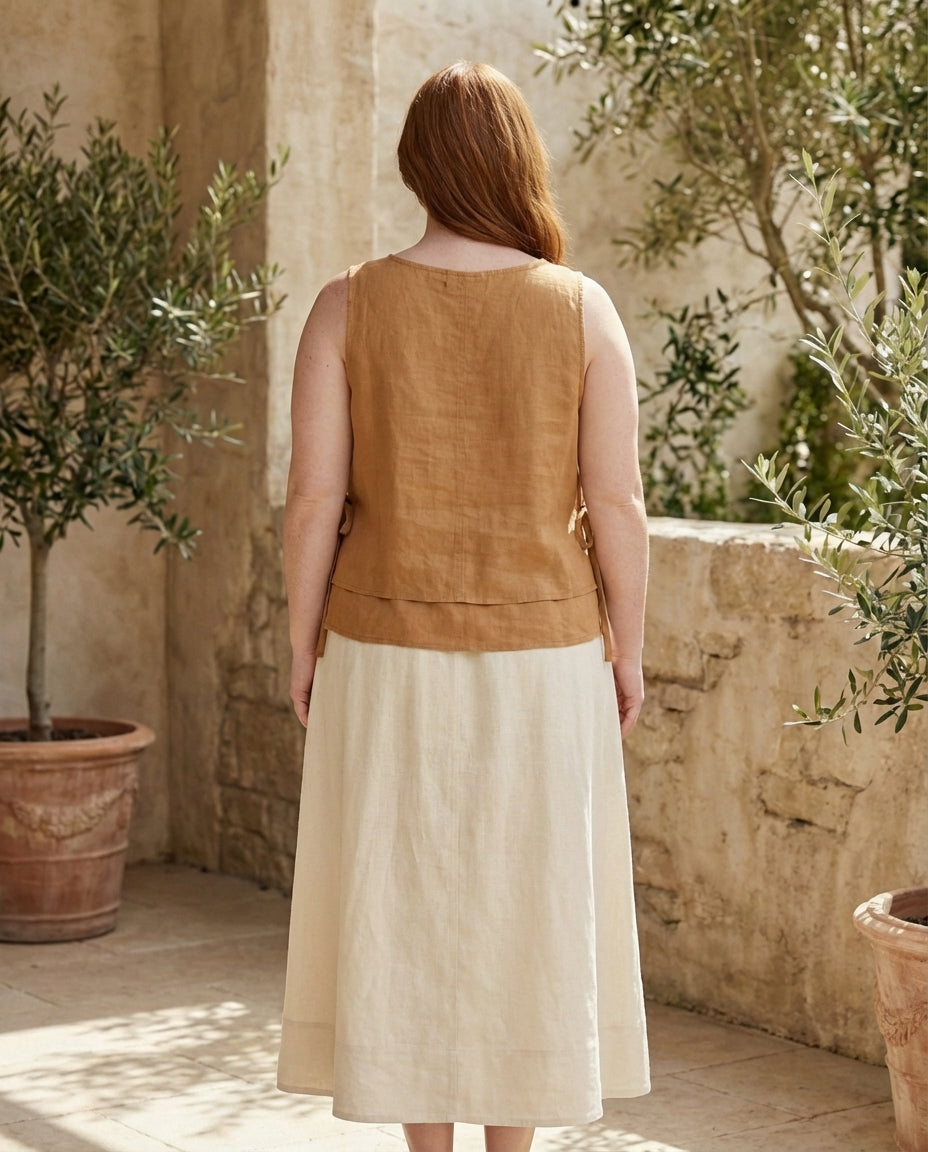 Layered Linen Top with Side Ties