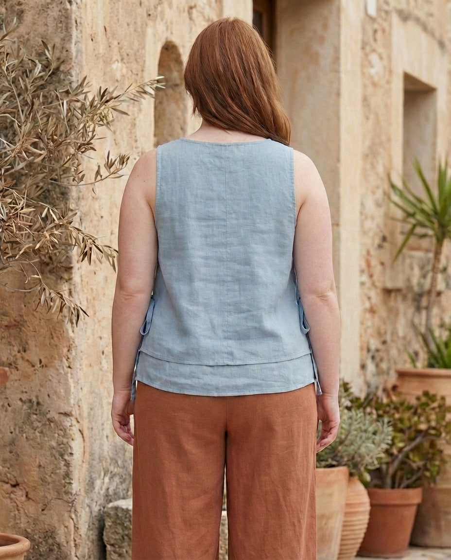 Layered Linen Top with Side Ties
